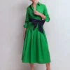 Maxi Pleated Bow Dress Green Navy Maxi Pleated Bow Dress Green Navy