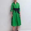 Maxi Pleated Bow Dress Green Navy Maxi Pleated Bow Dress Green Navy