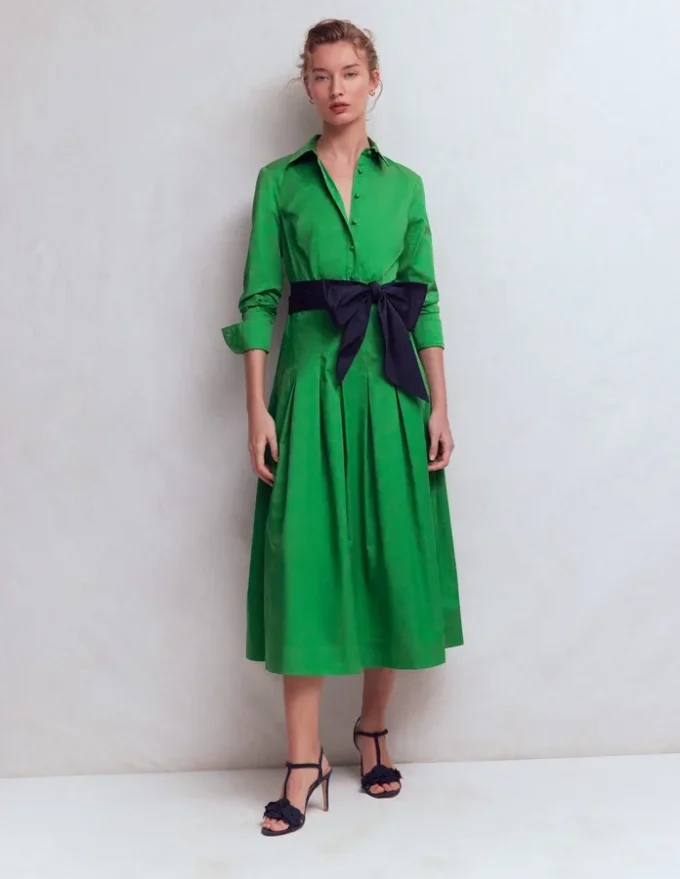 Maxi Pleated Bow Dress Green Navy Maxi Pleated Bow Dress Green Navy