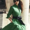 Maxi Pleated Bow Dress Green Navy Maxi Pleated Bow Dress Green Navy