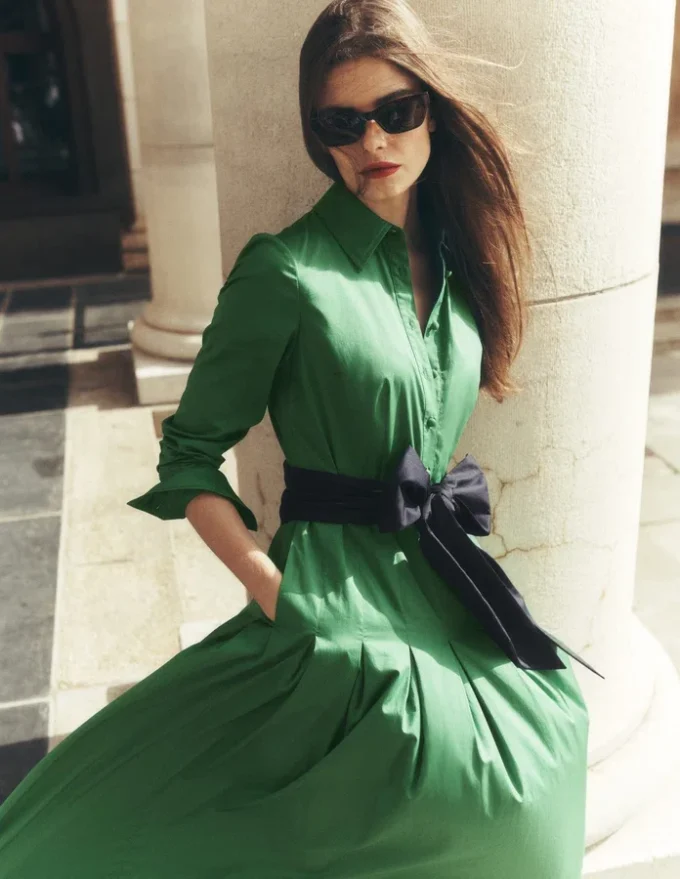 Maxi Pleated Bow Dress Green Navy Maxi Pleated Bow Dress Green Navy