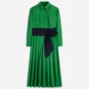 Maxi Pleated Bow Dress Green Navy Maxi Pleated Bow Dress Green Navy