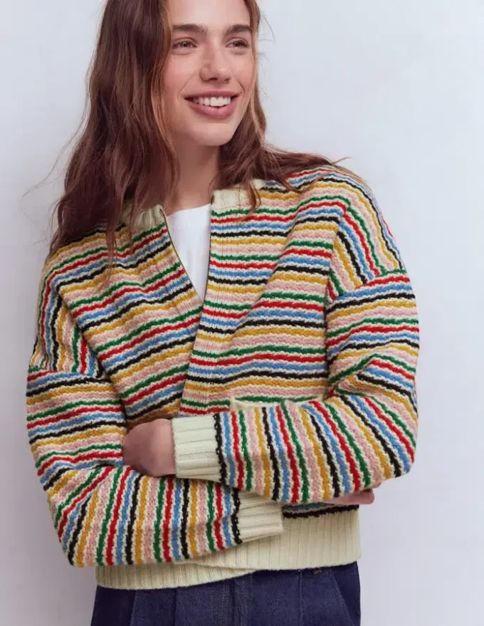 Maya Zip Up Jacket Ivory, Rainbow Maya Zip Up Jacket Ivory, Rainbow