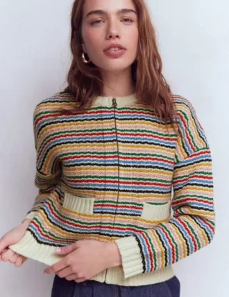 Maya Zip Up Jacket Ivory, Rainbow Maya Zip Up Jacket Ivory, Rainbow