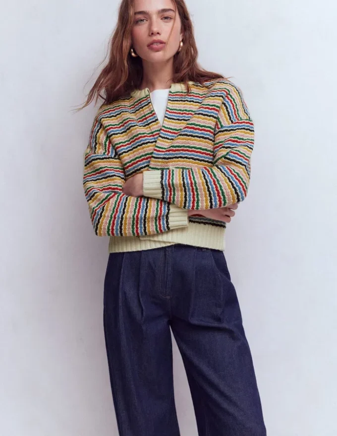 Maya Zip Up Jacket Ivory, Rainbow Maya Zip Up Jacket Ivory, Rainbow