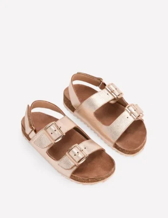 Metallic Double Strap Sandals Gold