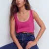 Metallic Trim Scoop Neck Vest Cosmos Pink Metallic Trim Scoop Neck Vest Cosmos Pink