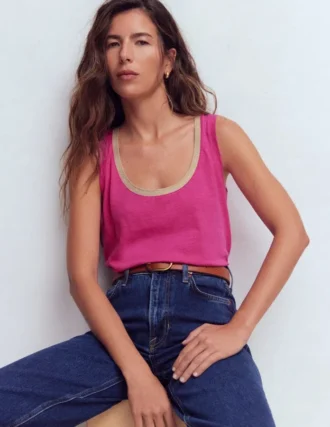 Metallic Trim Scoop Neck Vest Cosmos Pink