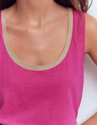 Metallic Trim Scoop Neck Vest Cosmos Pink