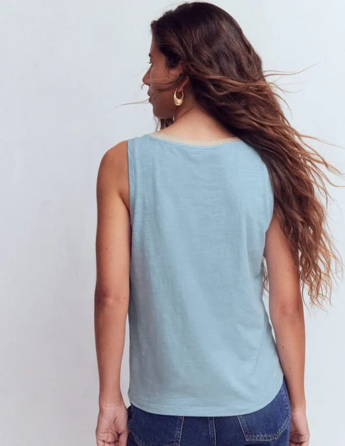 Metallic Trim Scoop Neck Vest French Blue Metallic Trim Scoop Neck Vest French Blue