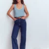 Metallic Trim Scoop Neck Vest French Blue Metallic Trim Scoop Neck Vest French Blue
