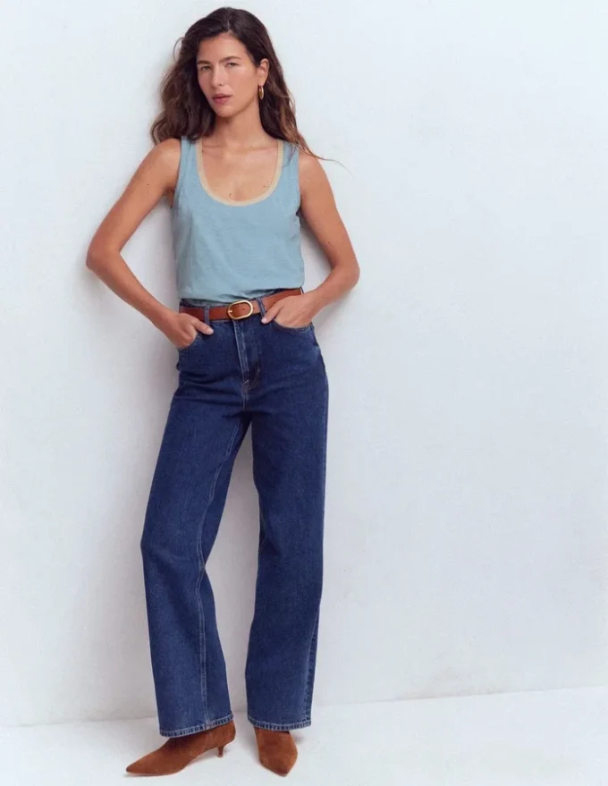 Metallic Trim Scoop Neck Vest French Blue Metallic Trim Scoop Neck Vest French Blue