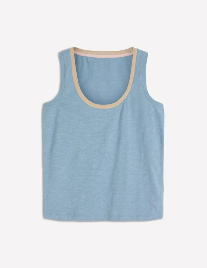 Metallic Trim Scoop Neck Vest French Blue Metallic Trim Scoop Neck Vest French Blue