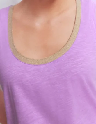 Metallic Trim Scoop Neck Vest Heath Lilac