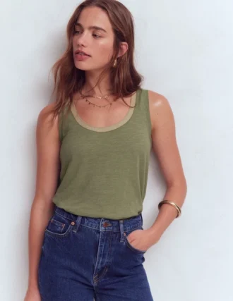 Metallic Trim Scoop Neck Vest Larch Green