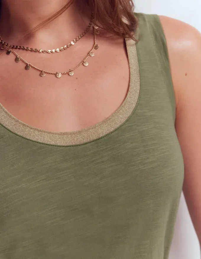Metallic Trim Scoop Neck Vest Larch Green Metallic Trim Scoop Neck Vest Larch Green