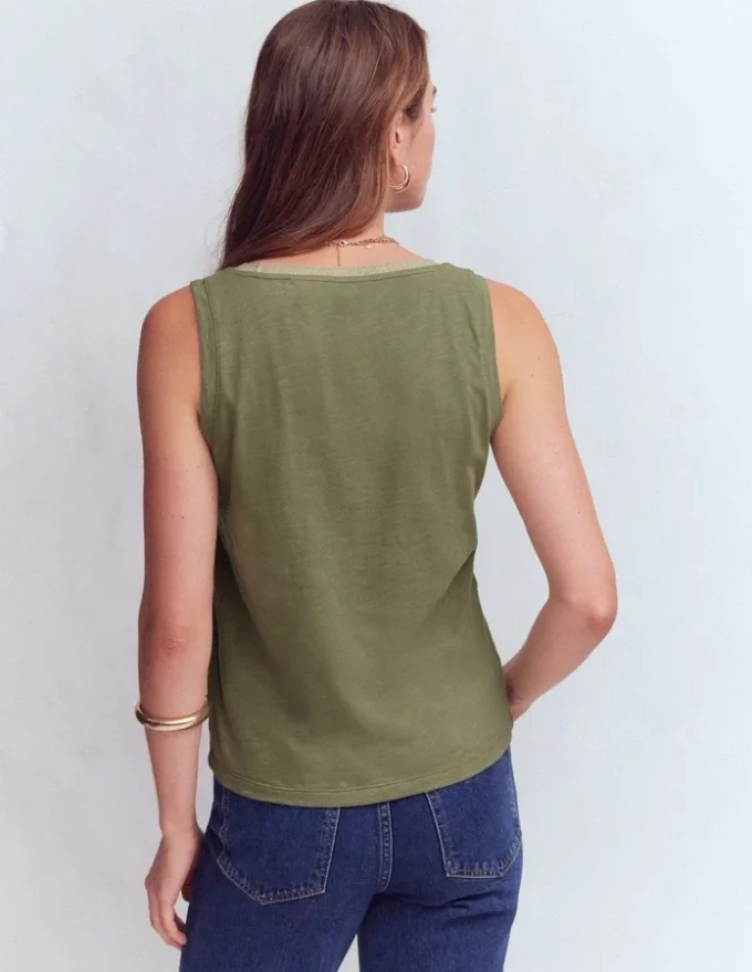Metallic Trim Scoop Neck Vest Larch Green Metallic Trim Scoop Neck Vest Larch Green
