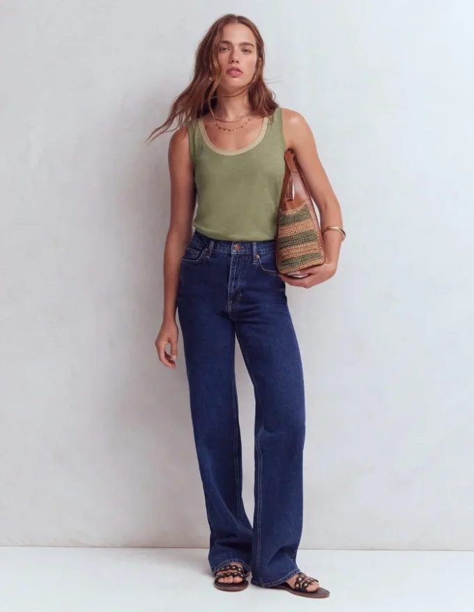 Metallic Trim Scoop Neck Vest Larch Green Metallic Trim Scoop Neck Vest Larch Green