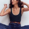 Metallic Trim Scoop Neck Vest Navy Metallic Trim Scoop Neck Vest Navy