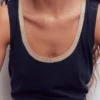 Metallic Trim Scoop Neck Vest Navy Metallic Trim Scoop Neck Vest Navy