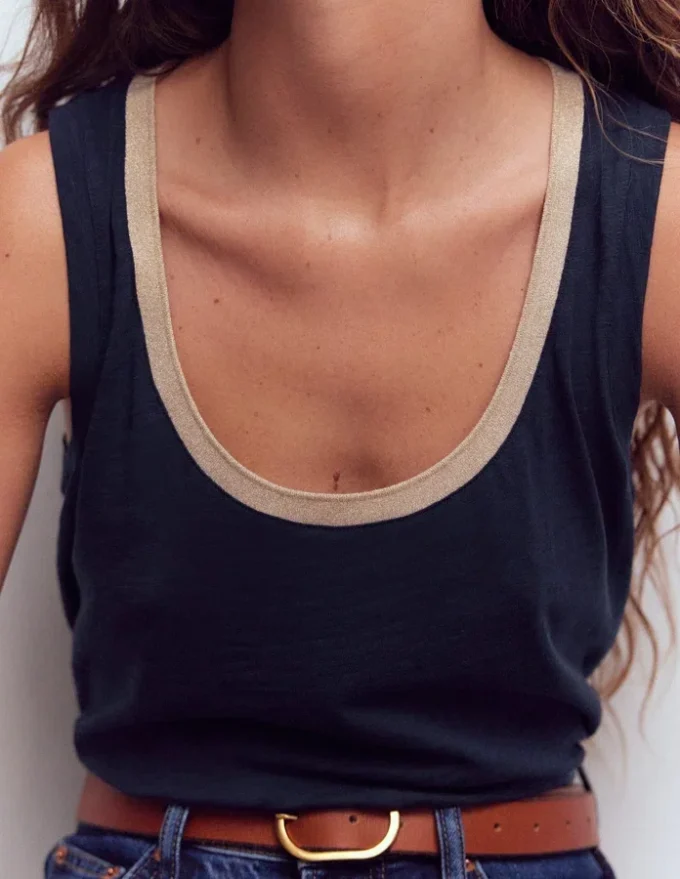 Metallic Trim Scoop Neck Vest Navy Metallic Trim Scoop Neck Vest Navy