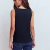 Metallic Trim Scoop Neck Vest Navy Metallic Trim Scoop Neck Vest Navy