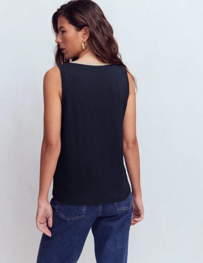 Metallic Trim Scoop Neck Vest Navy Metallic Trim Scoop Neck Vest Navy
