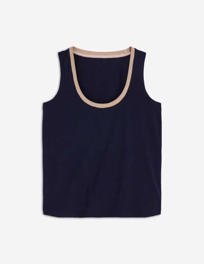 Metallic Trim Scoop Neck Vest Navy Metallic Trim Scoop Neck Vest Navy