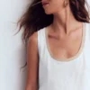 Metallic Trim Scoop Neck Vest White Metallic Trim Scoop Neck Vest White
