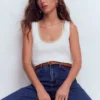 Metallic Trim Scoop Neck Vest White Metallic Trim Scoop Neck Vest White