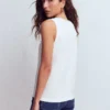 Metallic Trim Scoop Neck Vest White Metallic Trim Scoop Neck Vest White