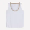 Metallic Trim Scoop Neck Vest White Metallic Trim Scoop Neck Vest White