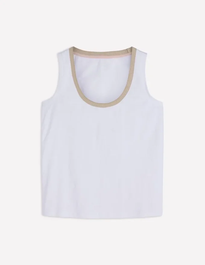Metallic Trim Scoop Neck Vest White Metallic Trim Scoop Neck Vest White
