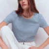 Metallic Trim T-Shirt French Blue Metallic Trim T-Shirt French Blue
