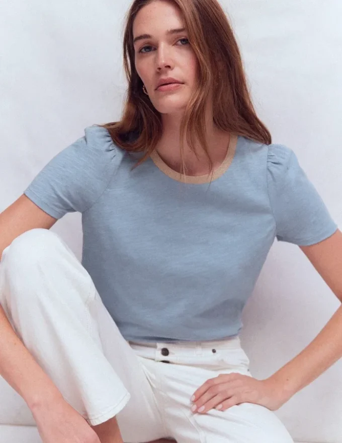 Metallic Trim T-Shirt French Blue Metallic Trim T-Shirt French Blue