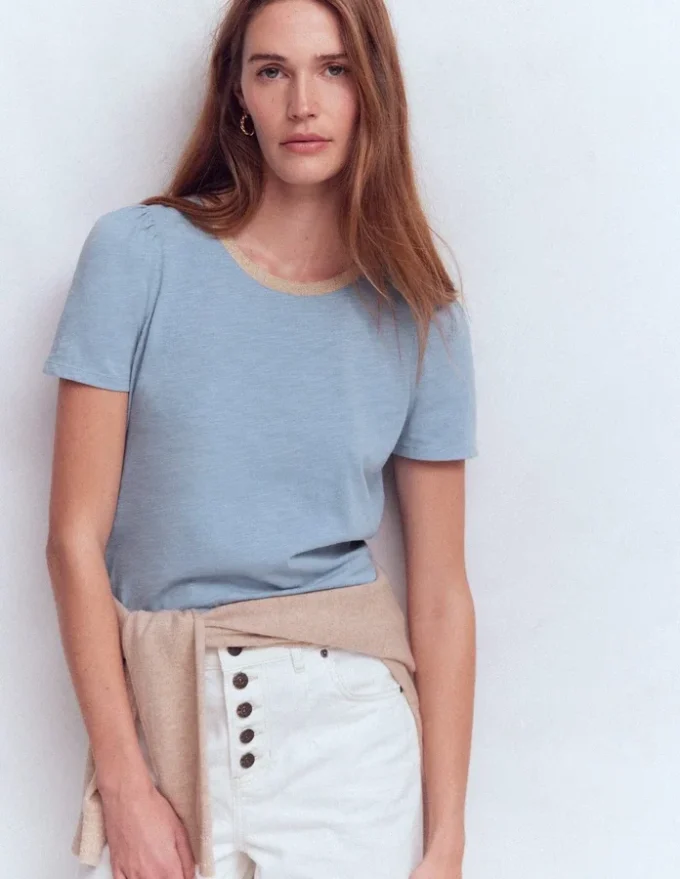 Metallic Trim T-Shirt French Blue Metallic Trim T-Shirt French Blue