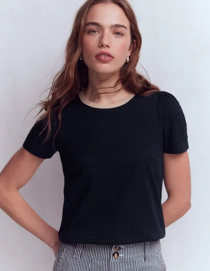Metallic Trim T-Shirt Navy Metallic Trim T-Shirt Navy
