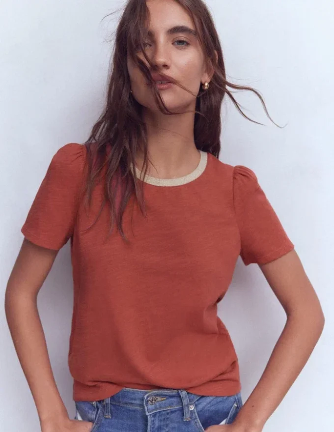 Metallic Trim T-Shirt Roasted Chestnut Brown Metallic Trim T-Shirt Roasted Chestnut Brown