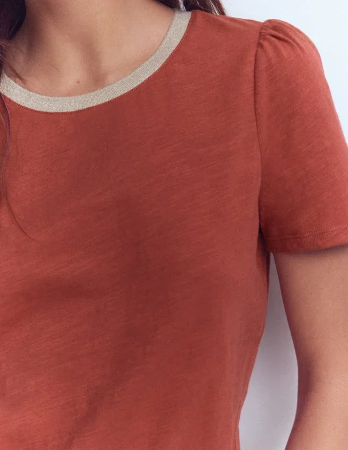 Metallic Trim T-Shirt Roasted Chestnut Brown Metallic Trim T-Shirt Roasted Chestnut Brown