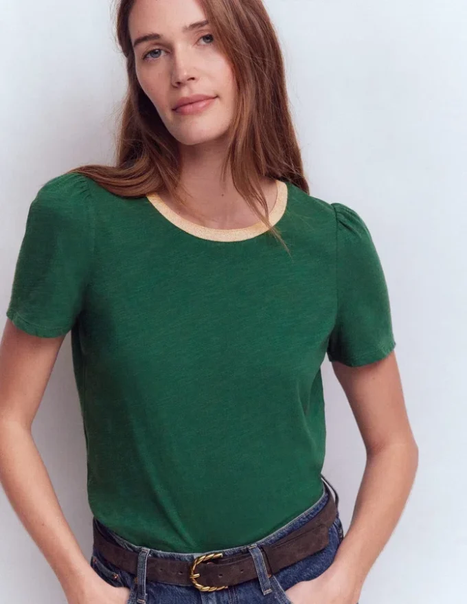 Metallic Trim T-Shirt Trekking Green Metallic Trim T-Shirt Trekking Green