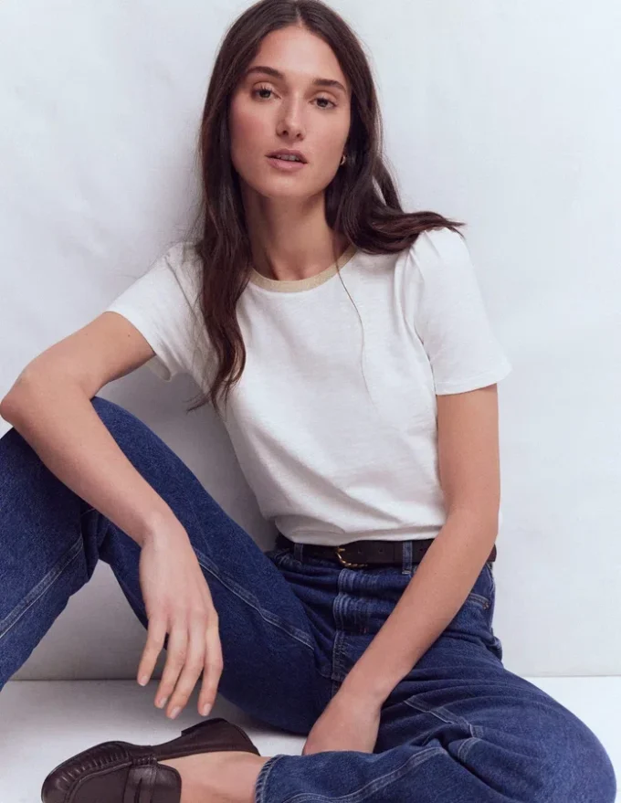 Metallic Trim T-Shirt White Metallic Trim T-Shirt White