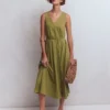Mia V-neck Jersey Midi Dress Olive Mia V-neck Jersey Midi Dress Olive