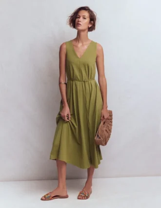 Mia V-neck Jersey Midi Dress Olive