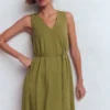 Mia V-neck Jersey Midi Dress Olive Mia V-neck Jersey Midi Dress Olive