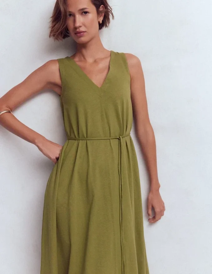 Mia V-neck Jersey Midi Dress Olive Mia V-neck Jersey Midi Dress Olive