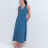 Mia V-neck Jersey Midi Dress Tourmaline Blue Mia V-neck Jersey Midi Dress Tourmaline Blue