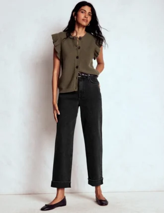 Mid Rise Straight Leg Jeans Washed Black