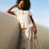 Midi Tiered Skirt Ivory Embroidered