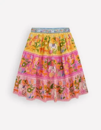 Midi Tiered Skirt Multi Tropical Animals