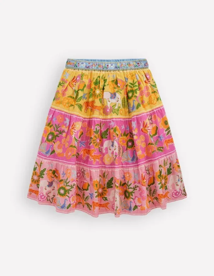 Midi Tiered Skirt Multi Tropical Animals Midi Tiered Skirt Multi Tropical Animals